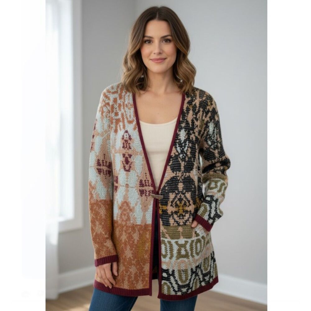 Neiman Marcus Cardigan Cotton Blend Jewel Tone Long Sweater Womens Size M